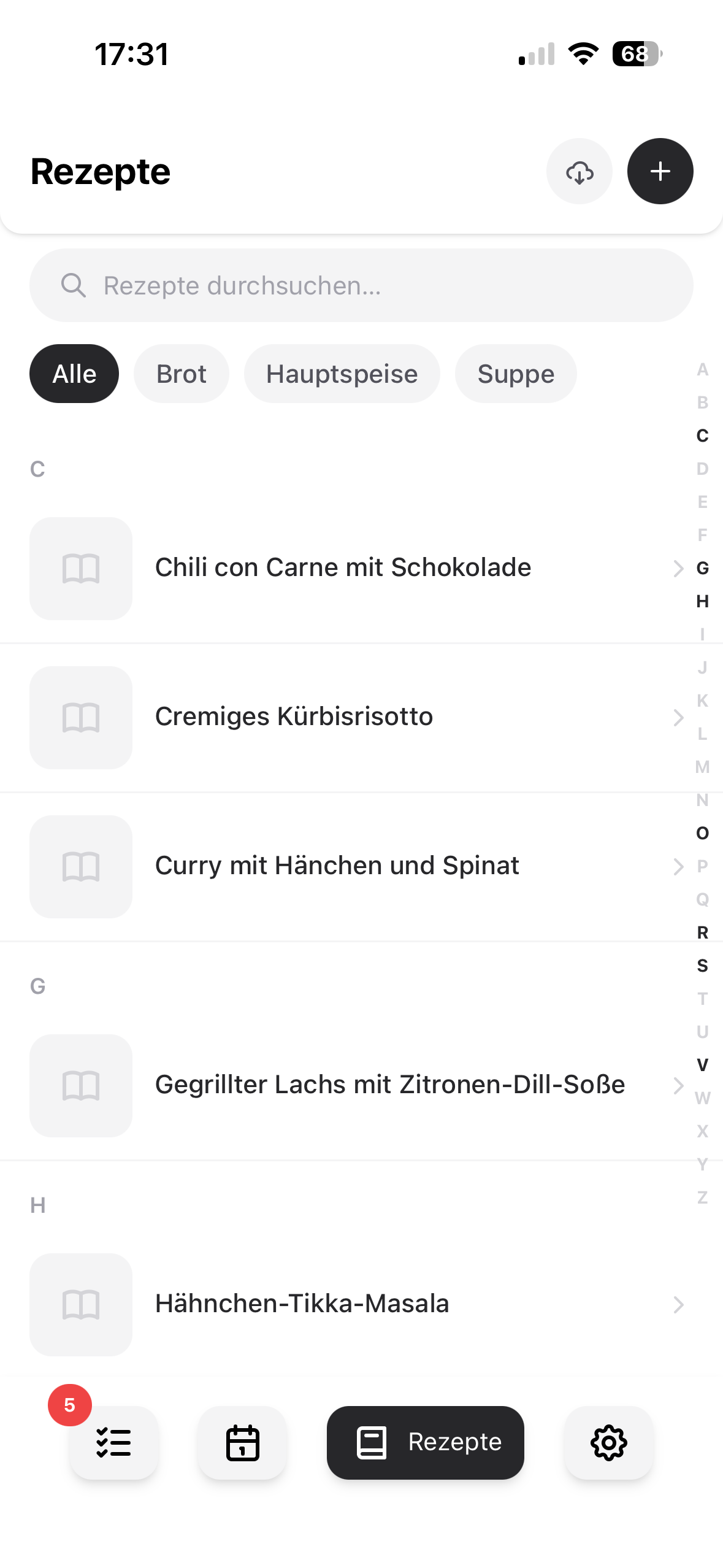 App screenshot Rezepte
