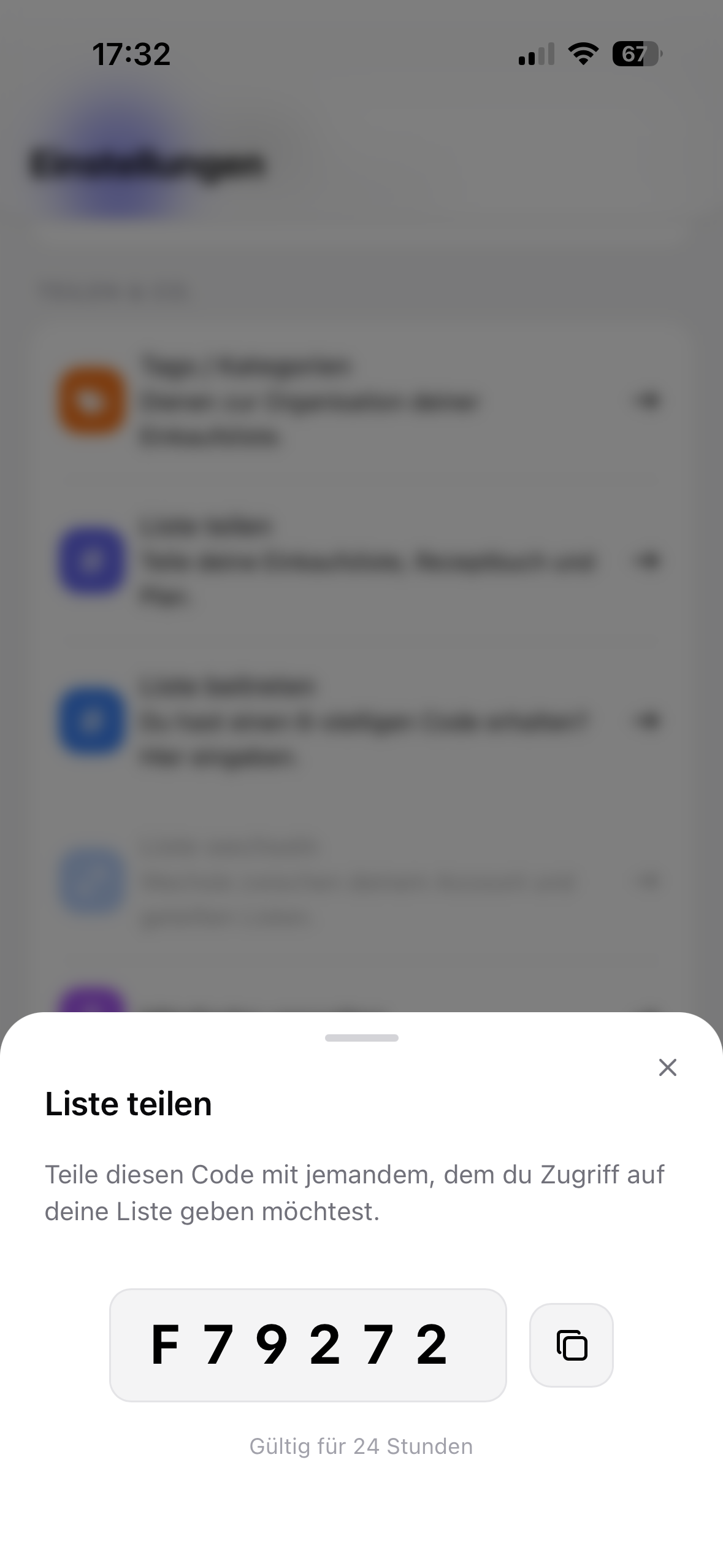 App screenshot Teilen