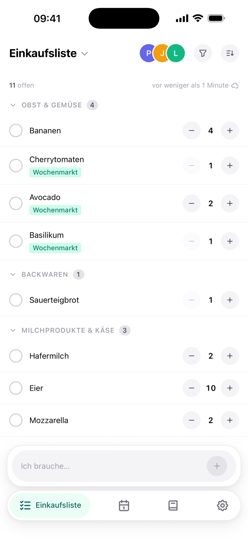 Die Einkaufsliste in Fuelr